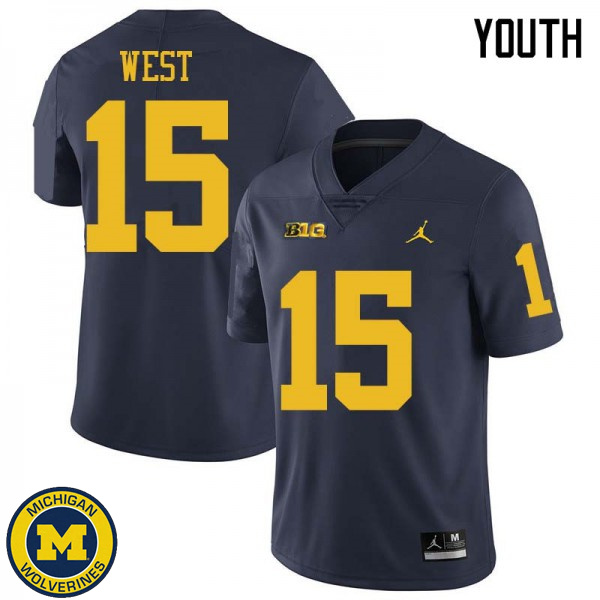 Youth Michigan Wolverines #15 Jacob West Navy Jordan Brand Official Game Jersey